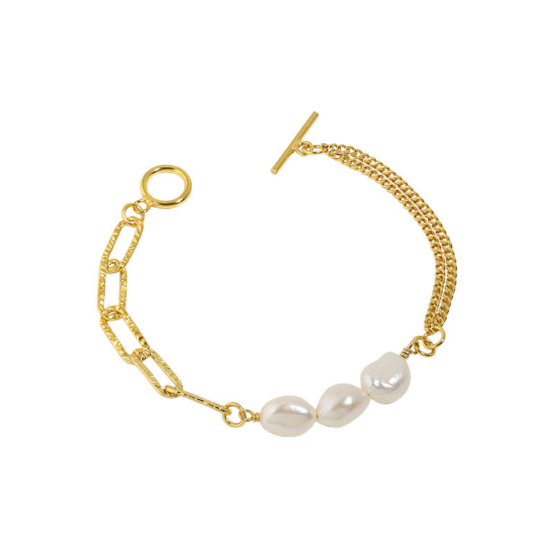 Baroque Pearl Asymmetric Chain Bracelet - 925 Sterling Silver