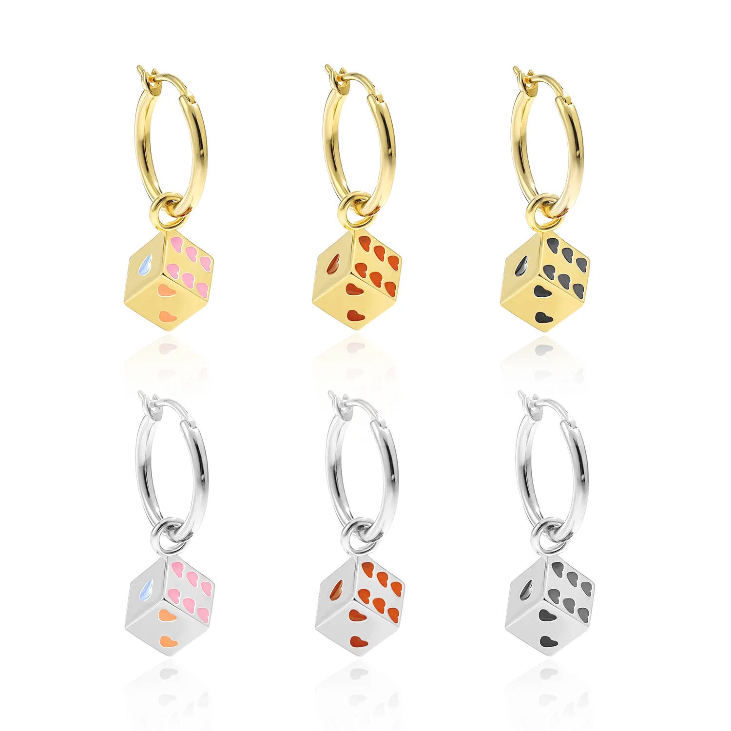 Dice Heart Charm Earrings - 925 Sterling Silver
