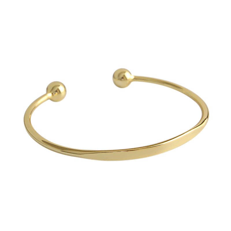 Gold Beads Open Bangle - 925 Sterling Silver