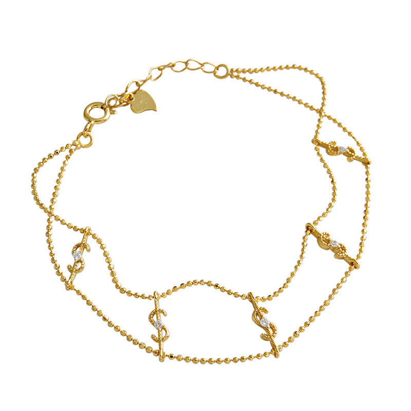 Dollar Sign CZ Charm Bracelet - 925 Sterling Silver