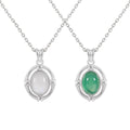 Geometric Oval Moonstone & Green Agate Necklace - 925 Sterling Silver