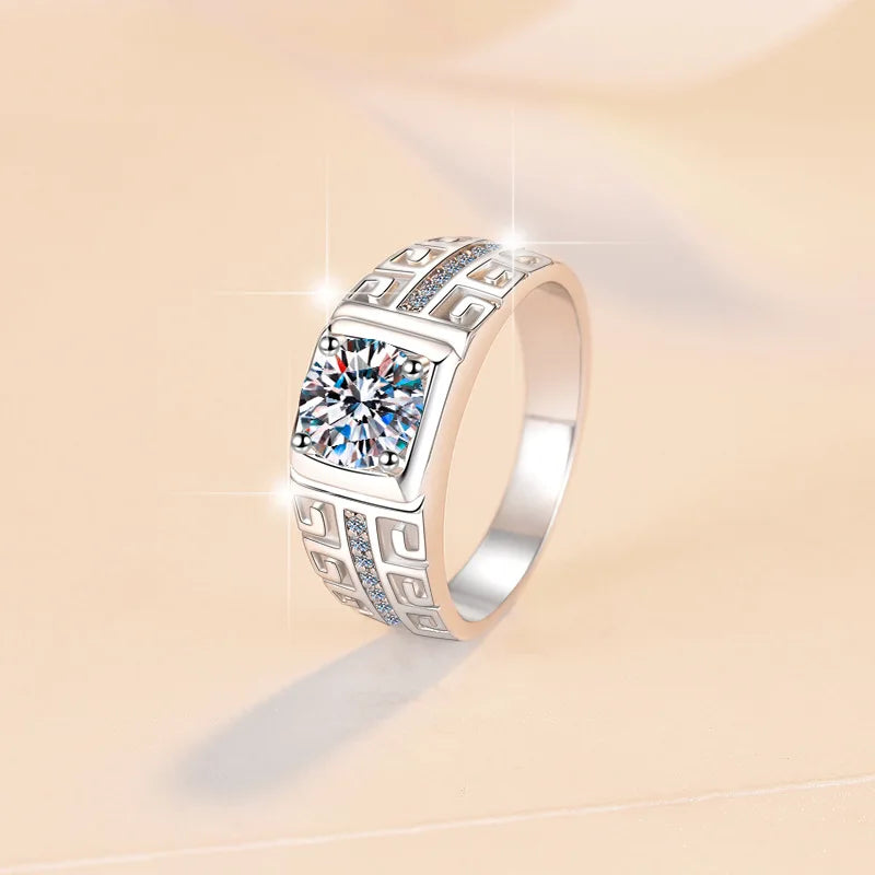 1CT Coloured Moissanite Claw Set Men's Ring | Rhodium Finish | S925 Sterling Silver | GRA Certified