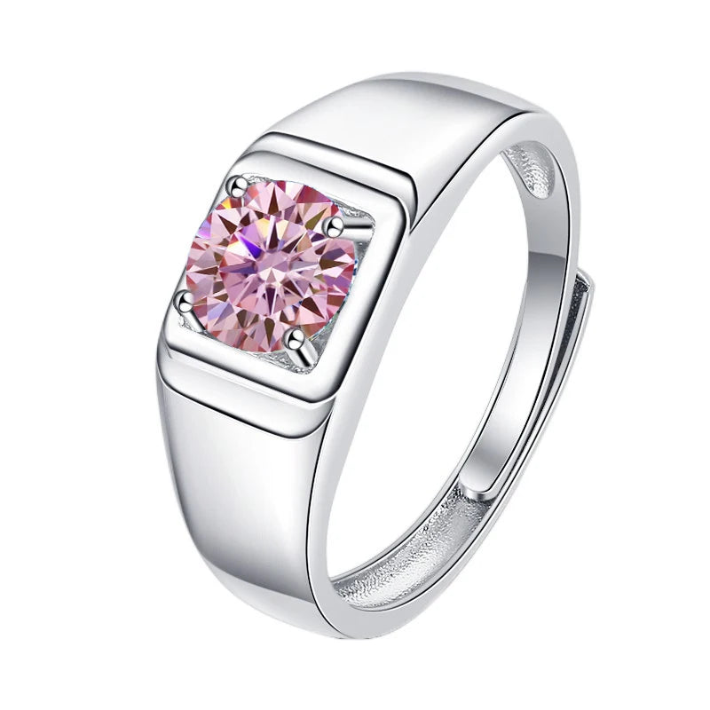 1CT Coloured Moissanite Prong Set Men's Ring | Rhodium Finish | S925 Sterling Silver | GRA Certified