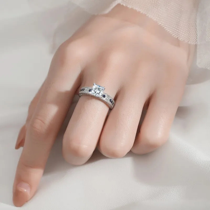 Princess Cut Moissanite Ring Band | 1.2ct VVS1 D Colour | GRA Certified | S925 Silver | Rhodium Plated