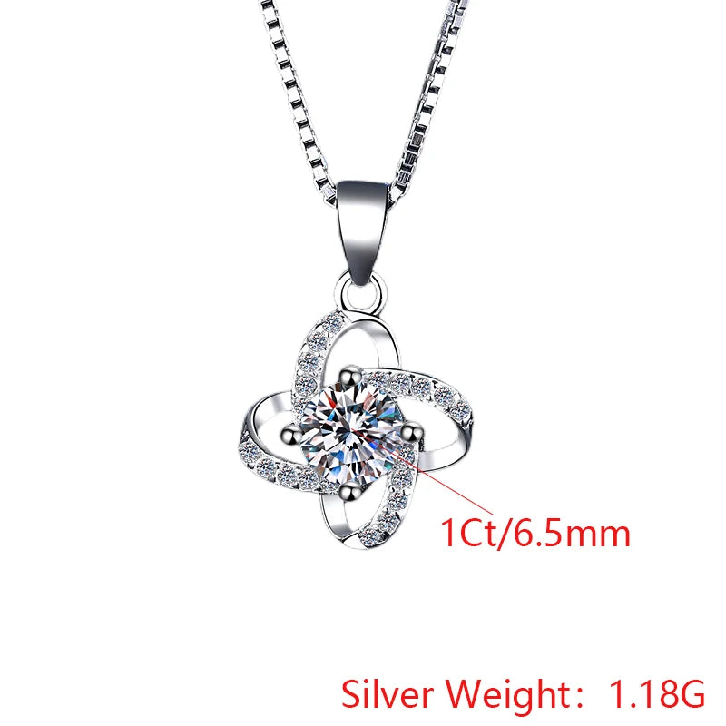 S925 Sterling Silver Flower Moissanite Pendant Necklace – Rhodium Finish | GRA Certified