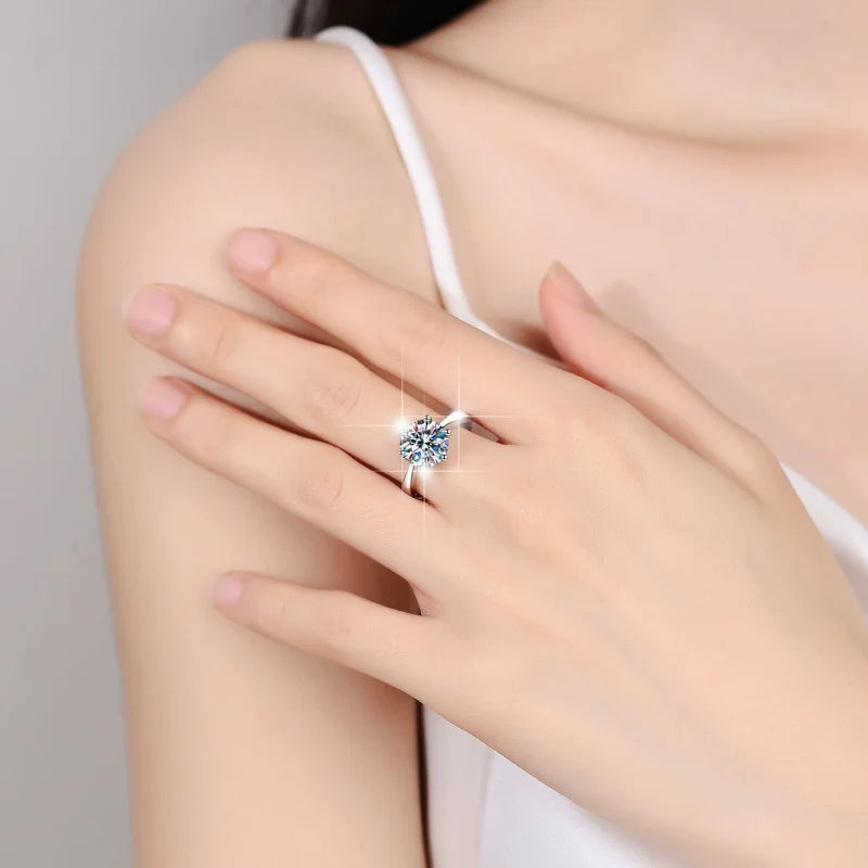 Round Brilliant Moissanite Ring | 0.3ct–3ct VVS1 D Colour | GRA Certified | S925 Silver