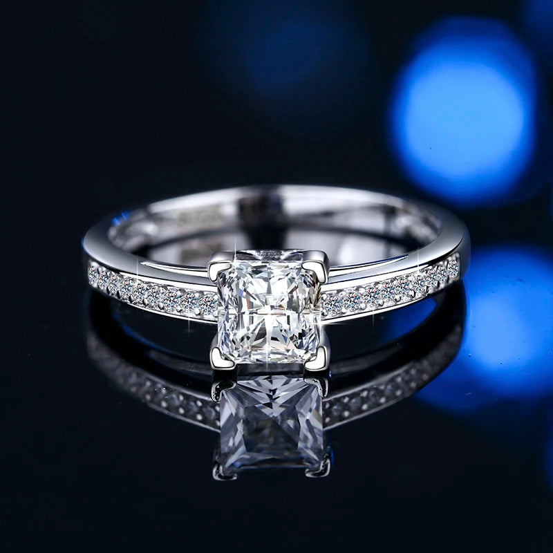 Princess Cut Moissanite Engagement Ring | 1.2ct VVS1 D Colour | GRA Certified | S925 Silver | Rhodium Plated
