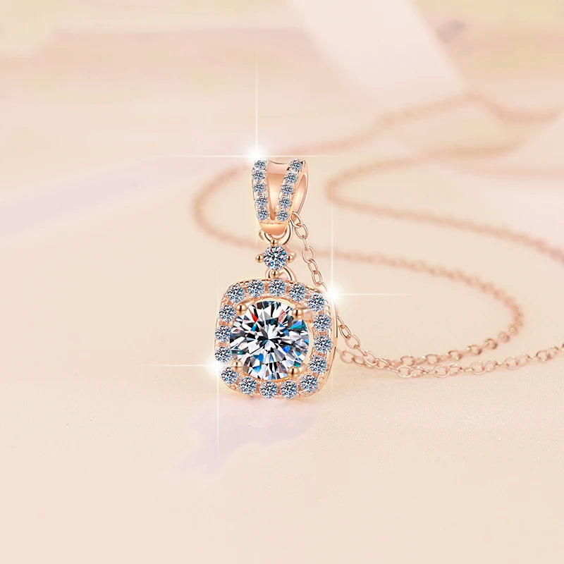 S925 Sterling Silver Moissanite Pendant Necklace – Rhodium & Rose Gold Finish | GRA Certified