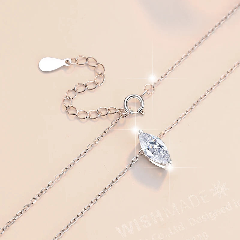 Marquise Cut Moissanite Pendant Necklace | Rhodium Finish | S925 Sterling Silver | GRA Certified