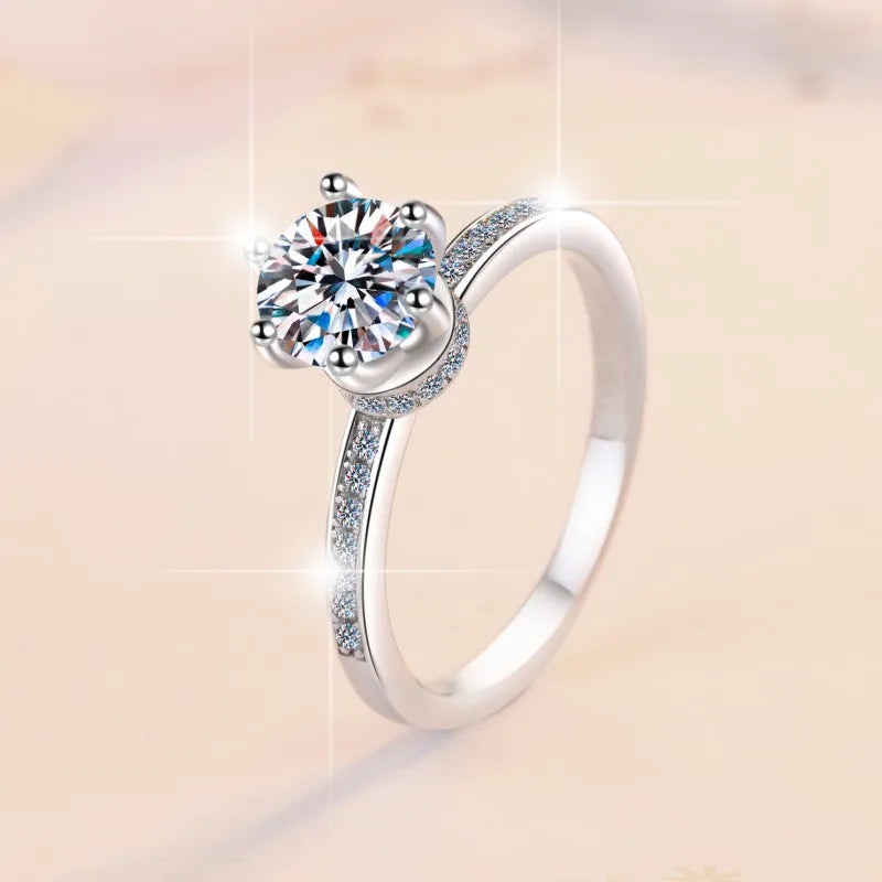 Round Brilliant Moissanite Solitaire Ring | 1ct–2ct VVS1 D Colour | GRA Certified | S925 Silver
