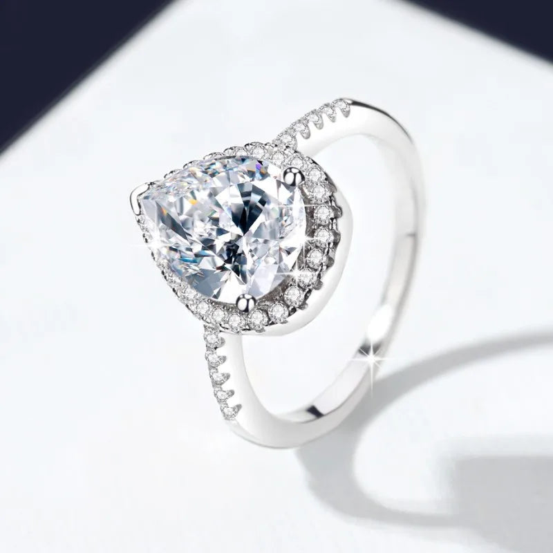 Pear Cut Moissanite Engagement Ring | 3CT & 5CT | 925 Sterling Silver | Rhodium Finish | GRA Certified