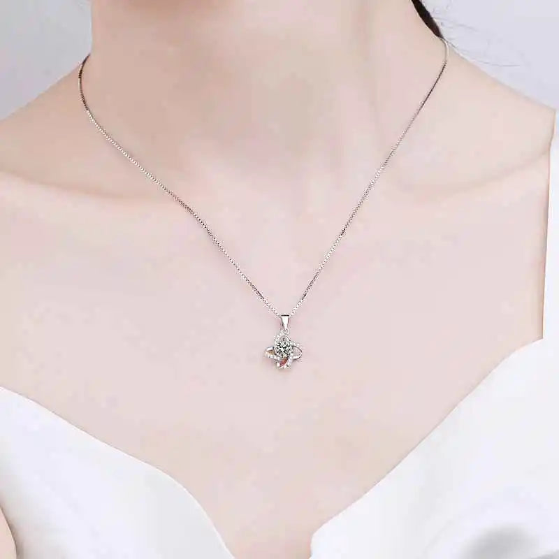 S925 Sterling Silver Flower Moissanite Pendant Necklace – Rhodium Finish | GRA Certified