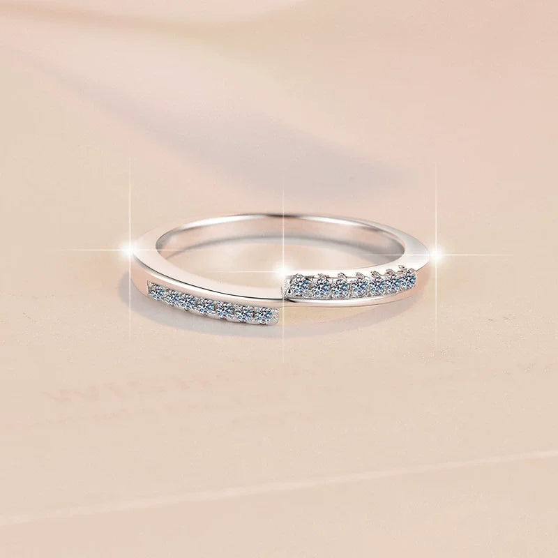 Möbius Strip Full Moissanite Stackable Band Ring – Rhodium Finish | S925 Sterling Silver | GRA Certified