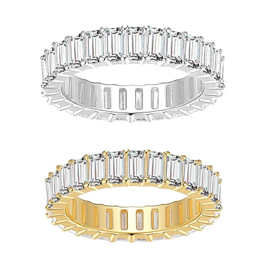 Emerald Cut Moissanite Eternity Ring Band | GRA Certified | S925 Silver