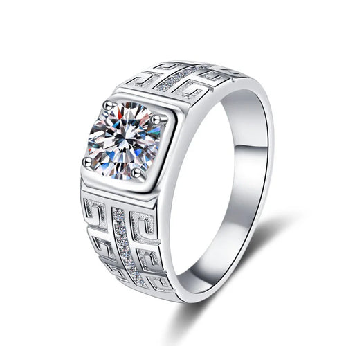 1CT Coloured Moissanite Claw Set Men's Ring | Rhodium Finish | S925 Sterling Silver | GRA Certified