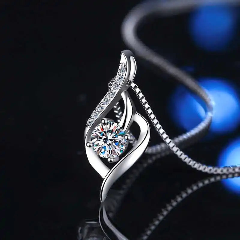 S925 Sterling Silver Round Cut Moissanite Pendant Necklace – Rhodium Finish | GRA Certified