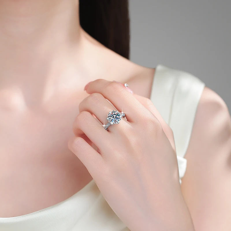 Round Brilliant Moissanite Six-Prong Solitaire Ring | 1ct–5ct VVS1 D Colour | GRA Certified | S925 Silver