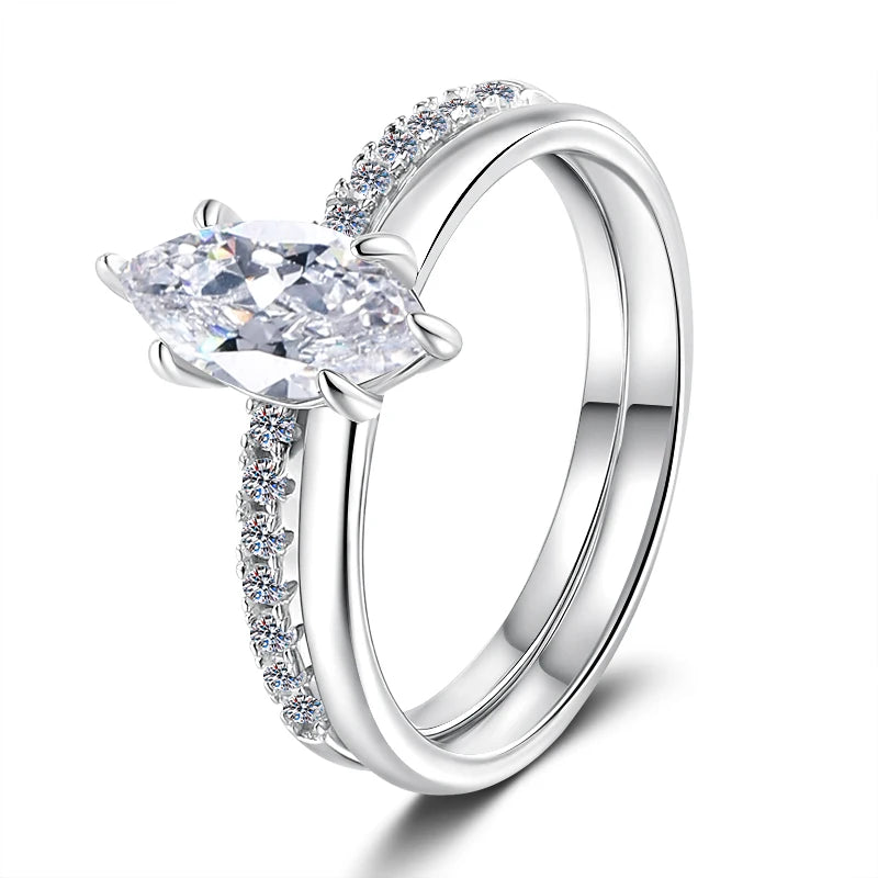 Six Claw Marquise Cut Moissanite Stackable Ring | GRA Certified | S925 Silver