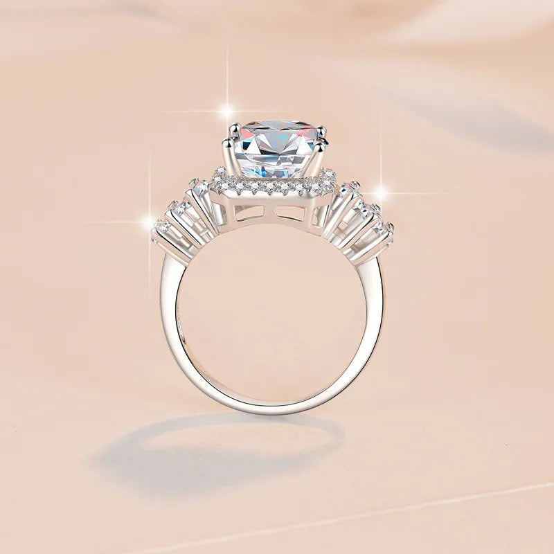 Cushion Cut Moissanite Solitaire Ring | 5CT | 925 Sterling Silver | Rhodium Finish | GRA Certified