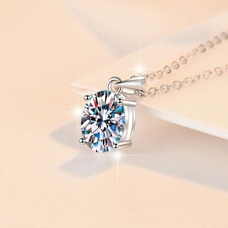 Oval Cut Moissanite Pendant Necklace | Rhodium Finish | S925 Sterling Silver | GRA Certified