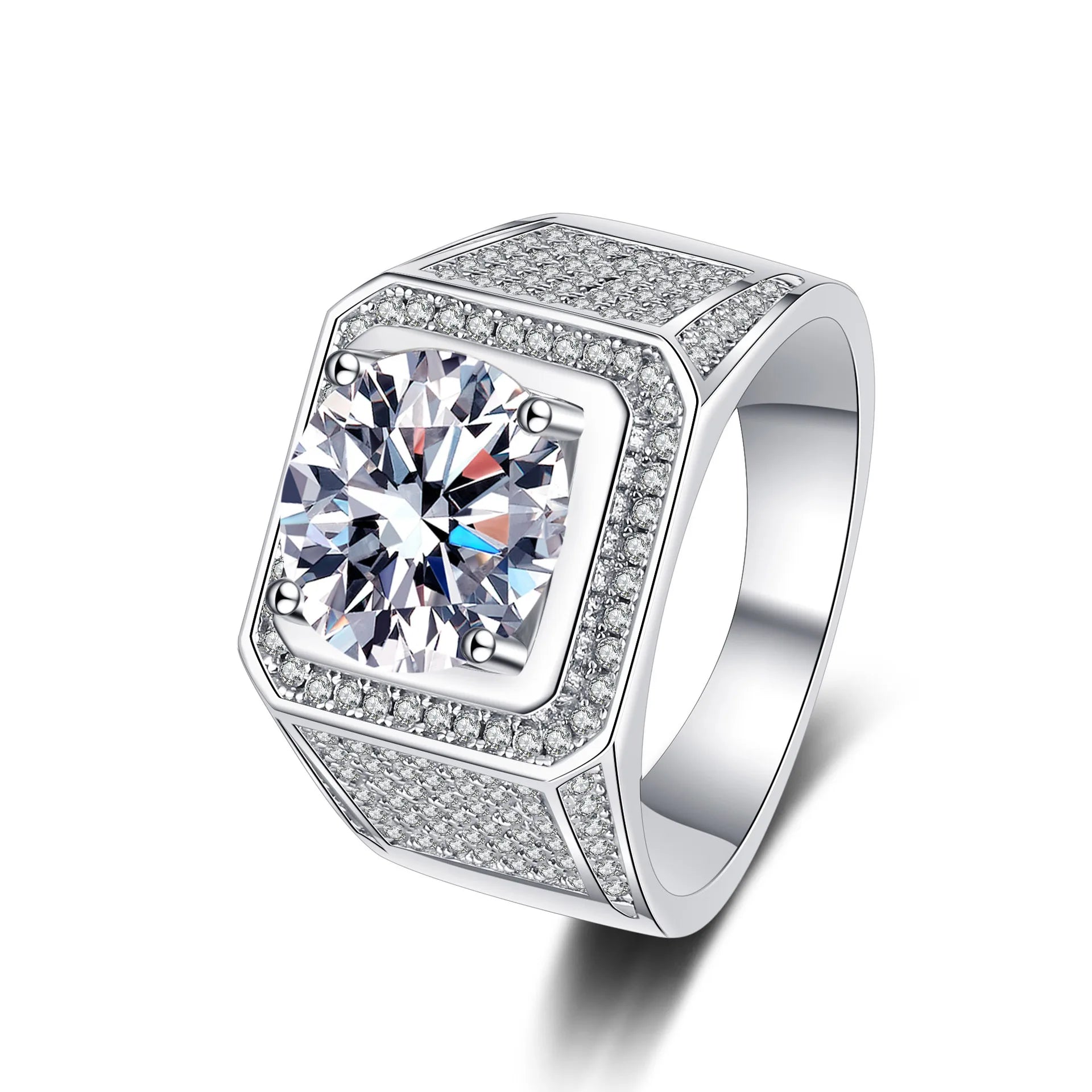 2CT Moissanite Solitaire Men's Ring | Rhodium Finish | S925 Sterling Silver | GRA Certified