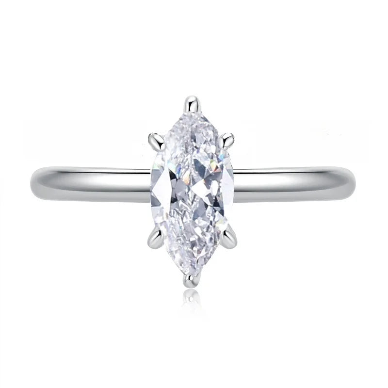 Six Claw Marquise Cut Moissanite Stackable Ring | GRA Certified | S925 Silver