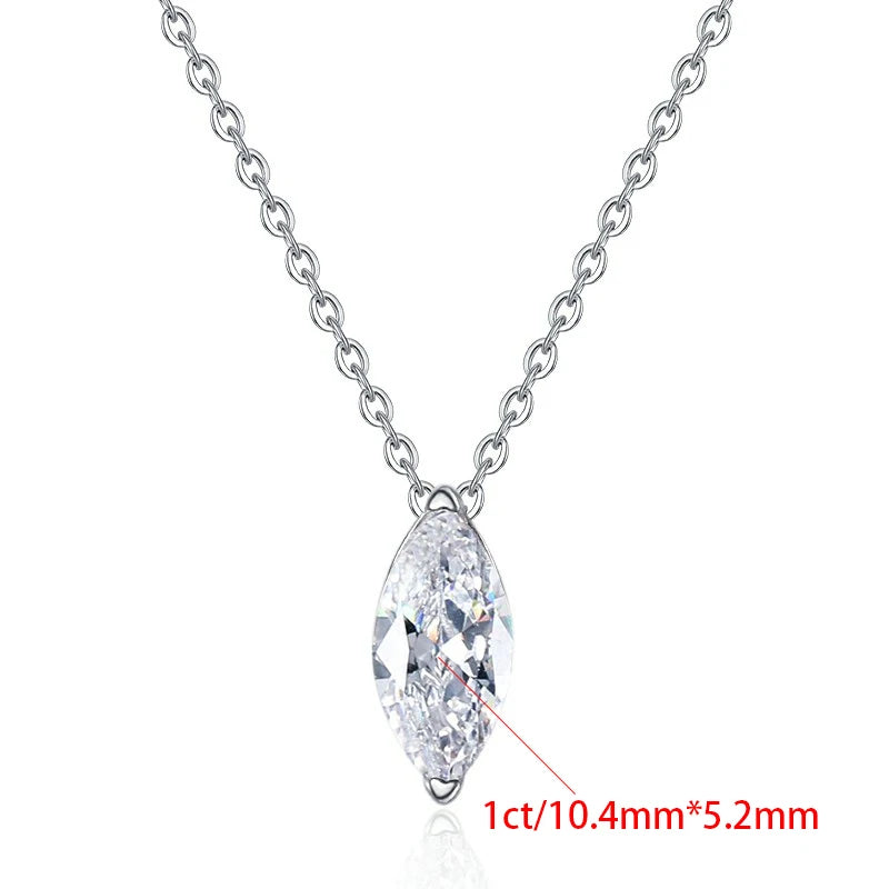Marquise Cut Moissanite Pendant Necklace | Rhodium Finish | S925 Sterling Silver | GRA Certified