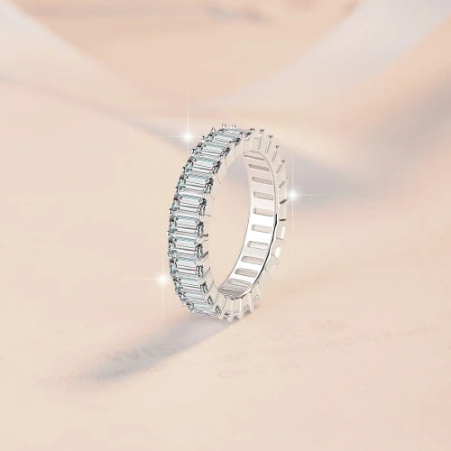 Emerald Cut Moissanite Eternity Ring Band | GRA Certified | S925 Silver