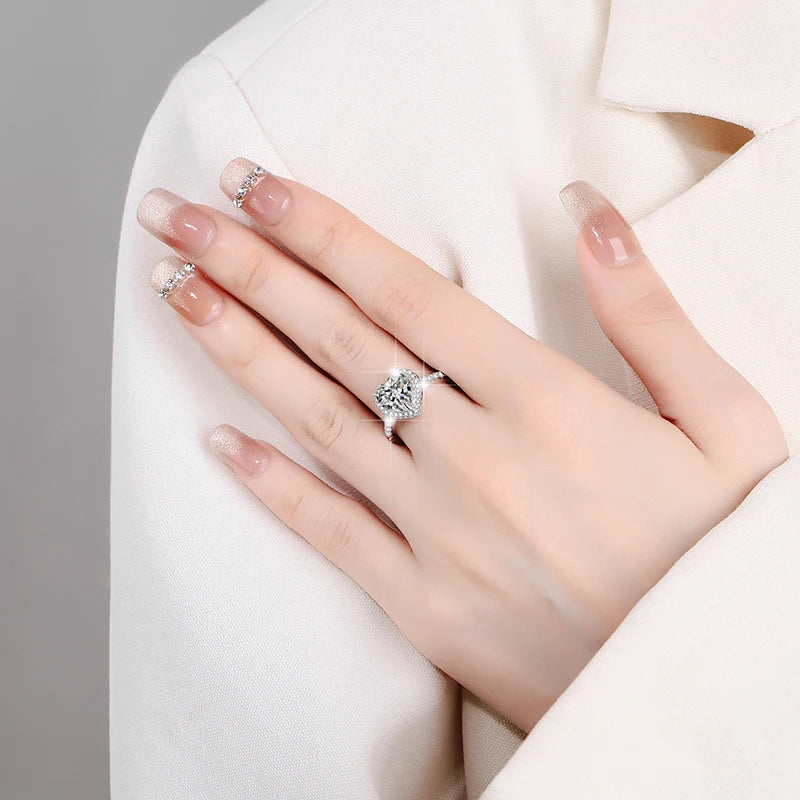 Heart Shape Moissanite Ring | GRA Certified | S925 Silver | White & Pink