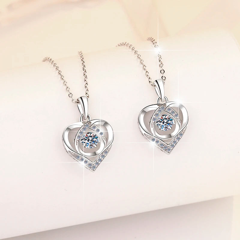 S925 Sterling Silver Heart Shape Moissanite Pendant Necklace – 18K Gold & Rhodium Finish | GRA Certified