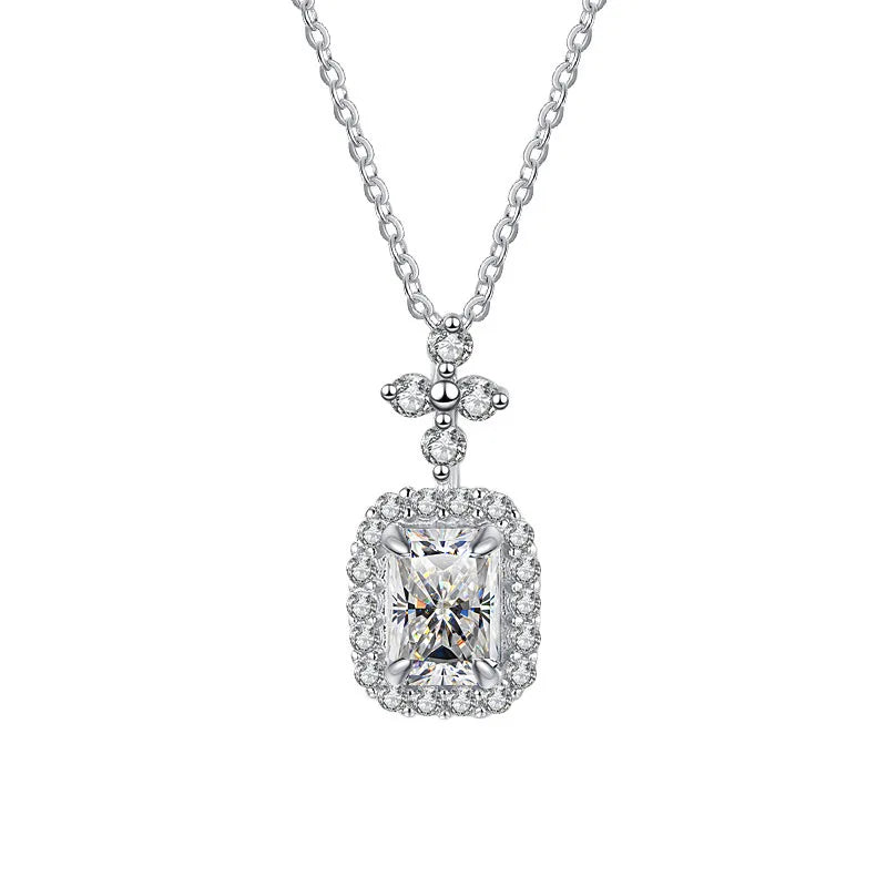 Rectangular Radiant Cut Moissanite Pendant Necklace | 18K Gold & Rhodium Finish | S925 Sterling Silver | GRA Certified