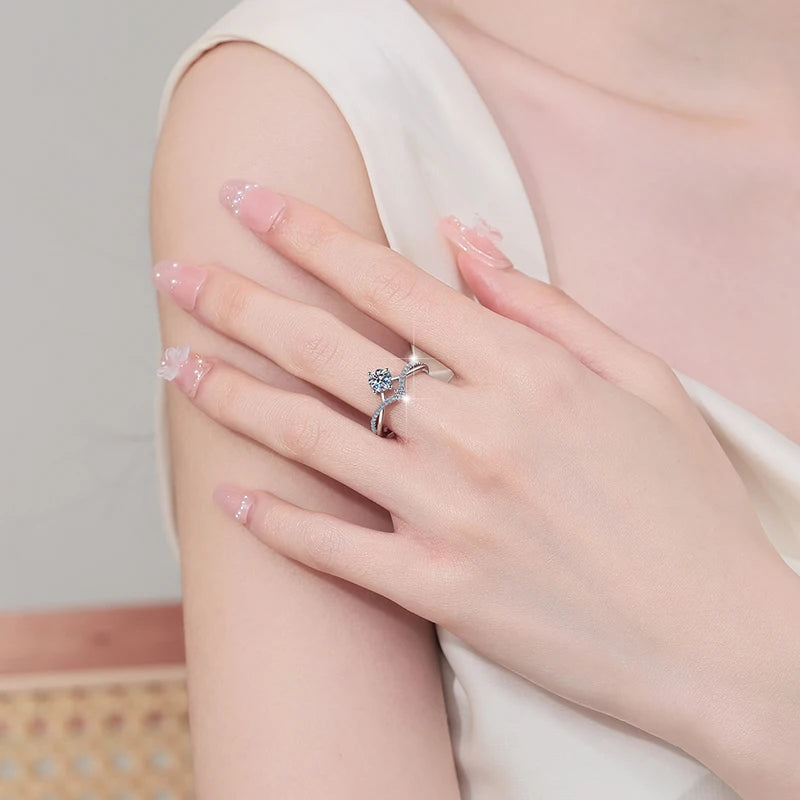 Round Brilliant Moissanite Princess Ring | 0.5ct–1ct VVS1 D Colour | GRA Certified | S925 Silver