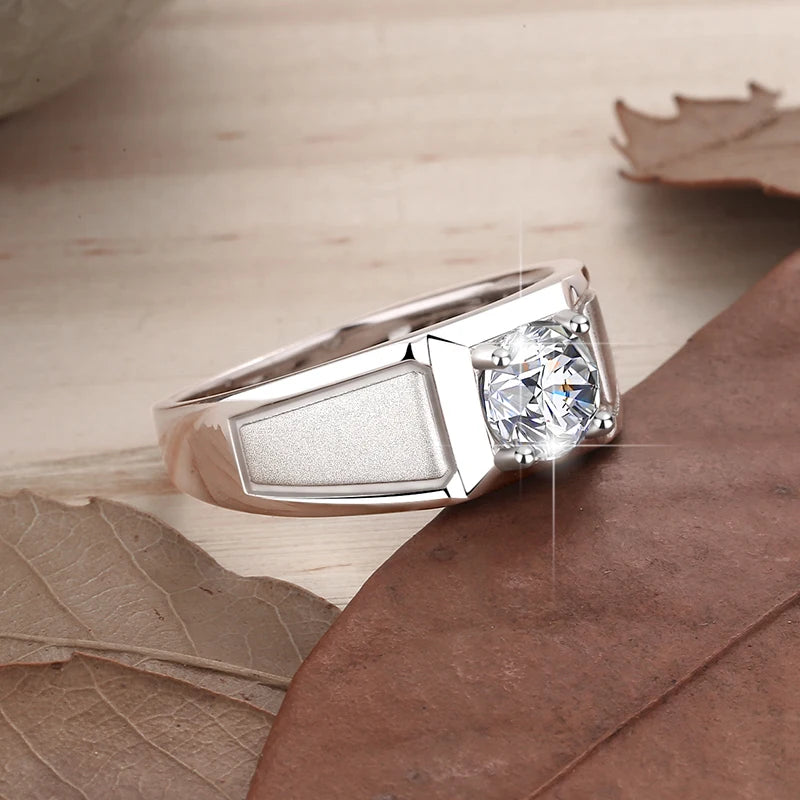 1Ct & 2Ct VVS1 Moissanite Men's Ring | Claw Set | Rhodium Finish | 925 Sterling Silver | GRA Certified