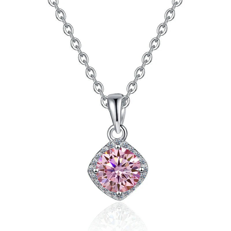 Square Cut Coloured Moissanite Pendant Necklace | Rhodium Finish | S925 Sterling Silver | GRA Certified