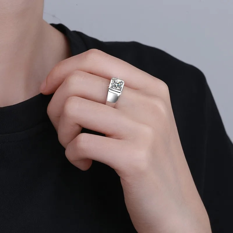 1CT Coloured Moissanite Prong Set Men's Ring | Rhodium Finish | S925 Sterling Silver | GRA Certified
