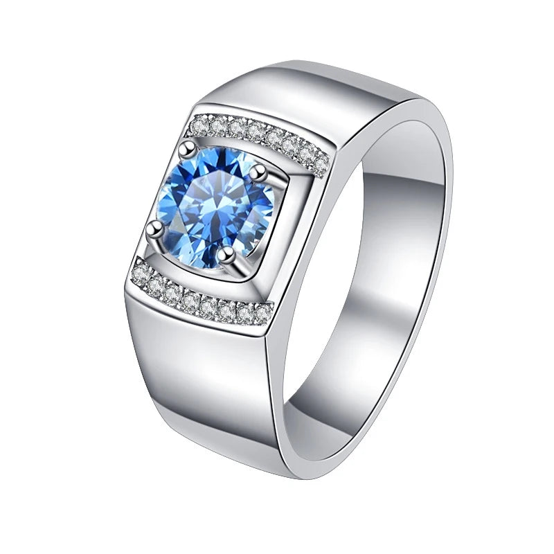 1Ct VVS1 Moissanite Men's Ring | White Gold Finish | Rhodium Plated | 925 Sterling Silver | GRA Certified