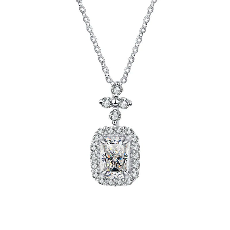 Rectangular Radiant Cut Moissanite Pendant Necklace | 18K Gold & Rhodium Finish | S925 Sterling Silver | GRA Certified