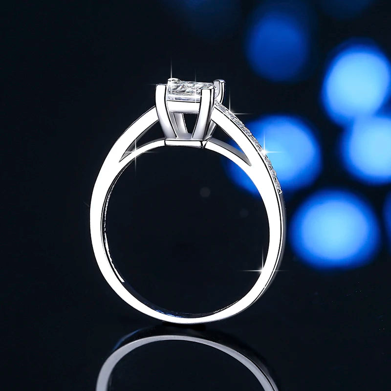 Princess Cut Moissanite Engagement Ring | 1.2ct VVS1 D Colour | GRA Certified | S925 Silver | Rhodium Plated