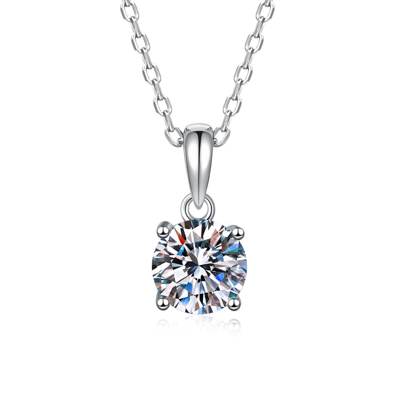 Moissanite Four Claw Pendant Necklace | Rhodium Finish | S925 Sterling Silver | GRA Certified