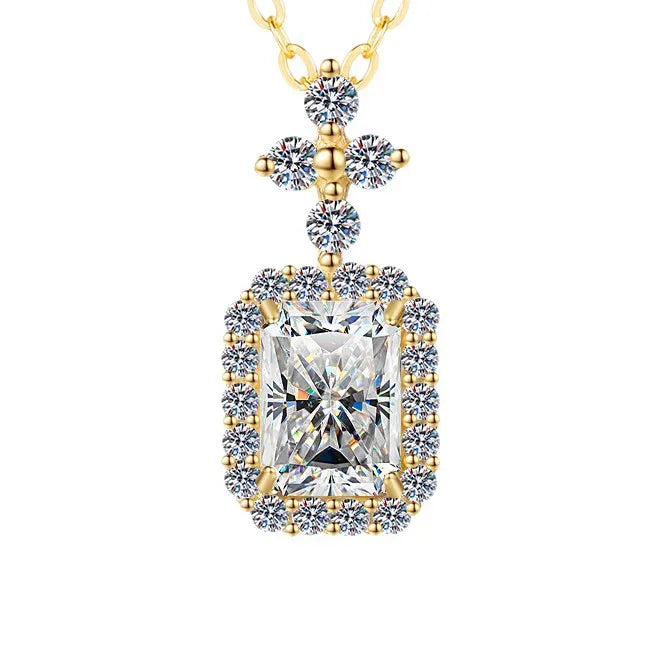 Rectangular Radiant Cut Moissanite Pendant Necklace | 18K Gold & Rhodium Finish | S925 Sterling Silver | GRA Certified