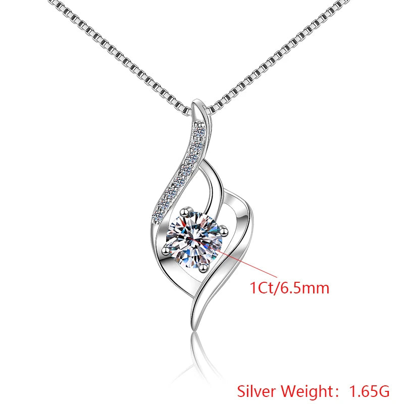 S925 Sterling Silver Round Cut Moissanite Pendant Necklace – Rhodium Finish | GRA Certified