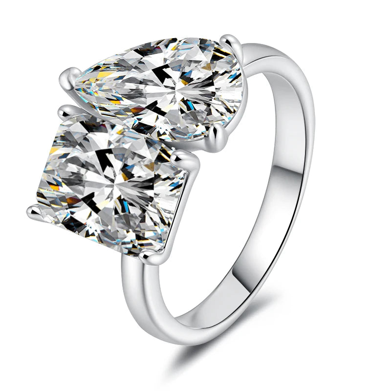 Two Stone Radiant Cut Moissanite Ring | 2CT+2CT & 3CT+3CT | 925 Sterling Silver | Rhodium Finish | GRA Certified
