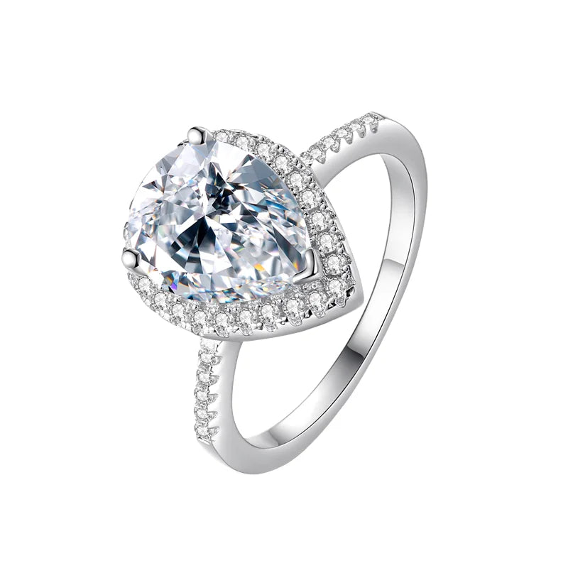 Pear Cut Moissanite Engagement Ring | 3CT & 5CT | 925 Sterling Silver | Rhodium Finish | GRA Certified