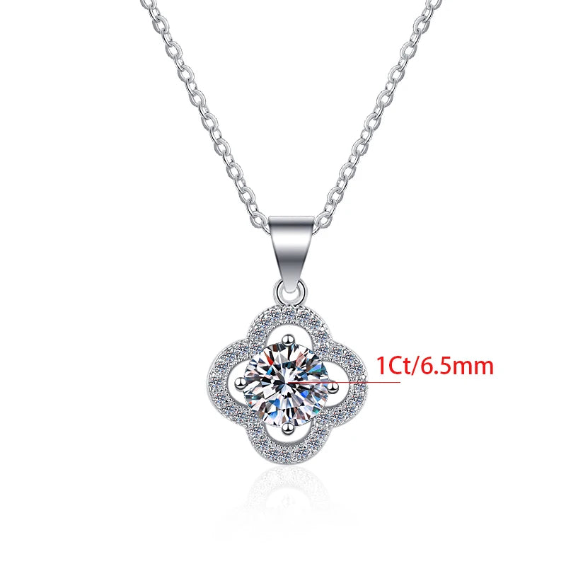 Four Leaf Clover Moissanite Pendant Necklace | 18K Gold & Rhodium Finish | S925 Sterling Silver | GRA Certified