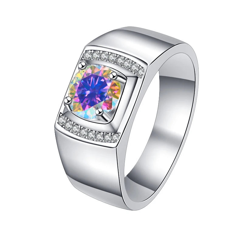 1Ct VVS1 Moissanite Men's Ring | White Gold Finish | Rhodium Plated | 925 Sterling Silver | GRA Certified