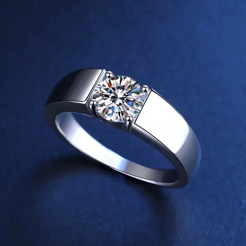 1Ct & 2Ct VVS1 Moissanite Men's Ring | Premium Claw Set | Rhodium Finish | 925 Sterling Silver | GRA Certified