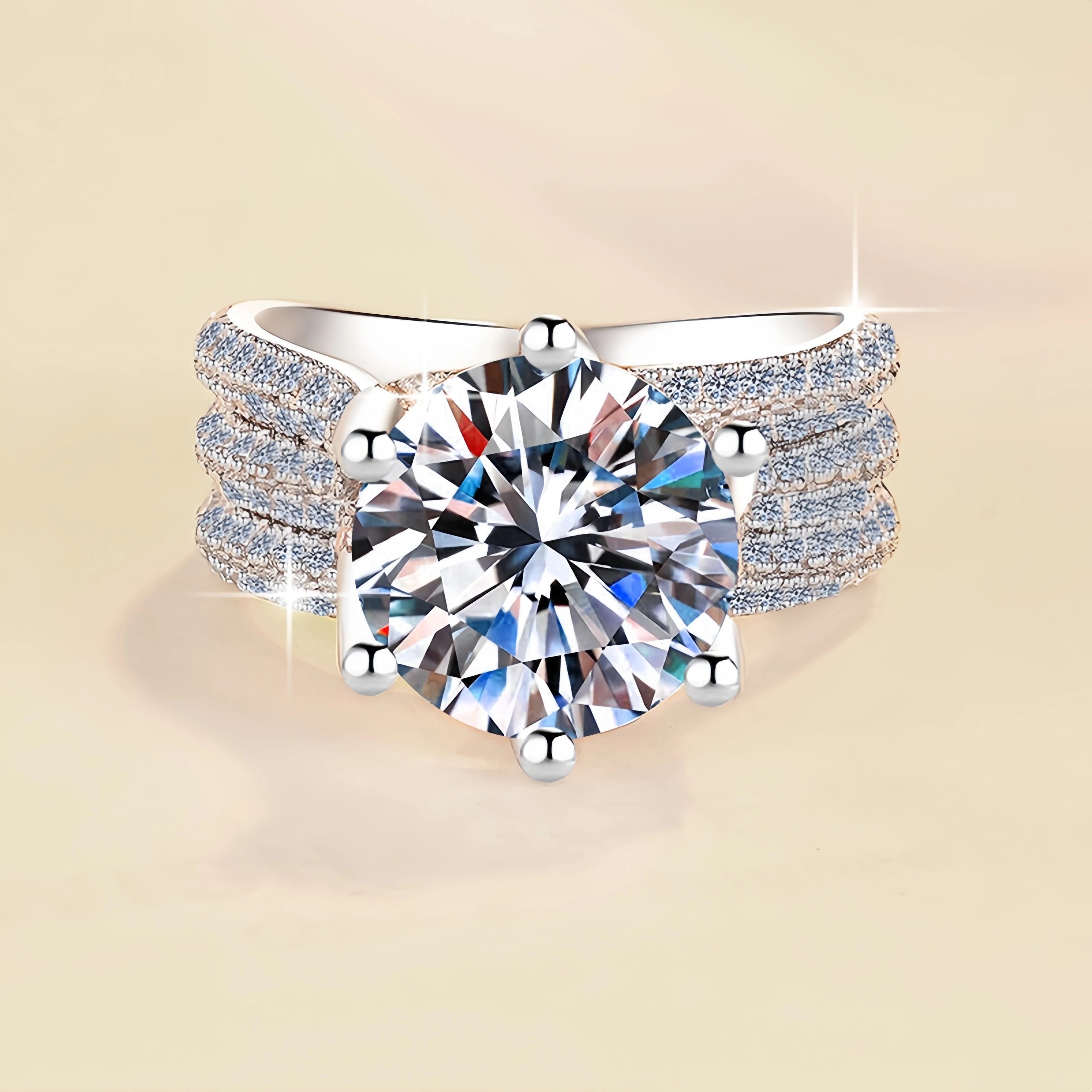 Six Claw Moissanite Solitaire Ring | 5CT | 925 Sterling Silver | Rhodium Finish | GRA Certified