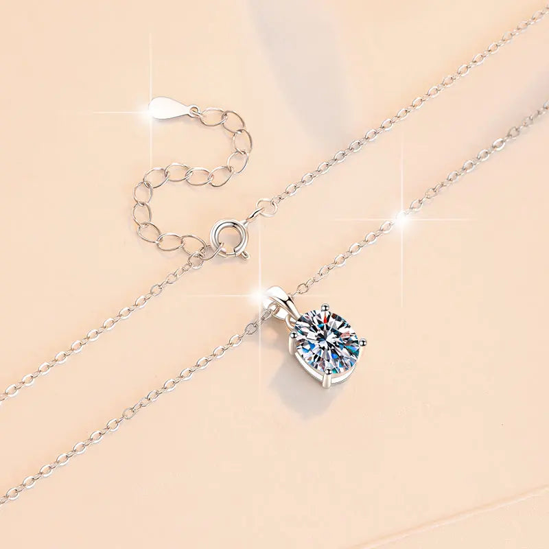 Oval Cut Moissanite Pendant Necklace | Rhodium Finish | S925 Sterling Silver | GRA Certified