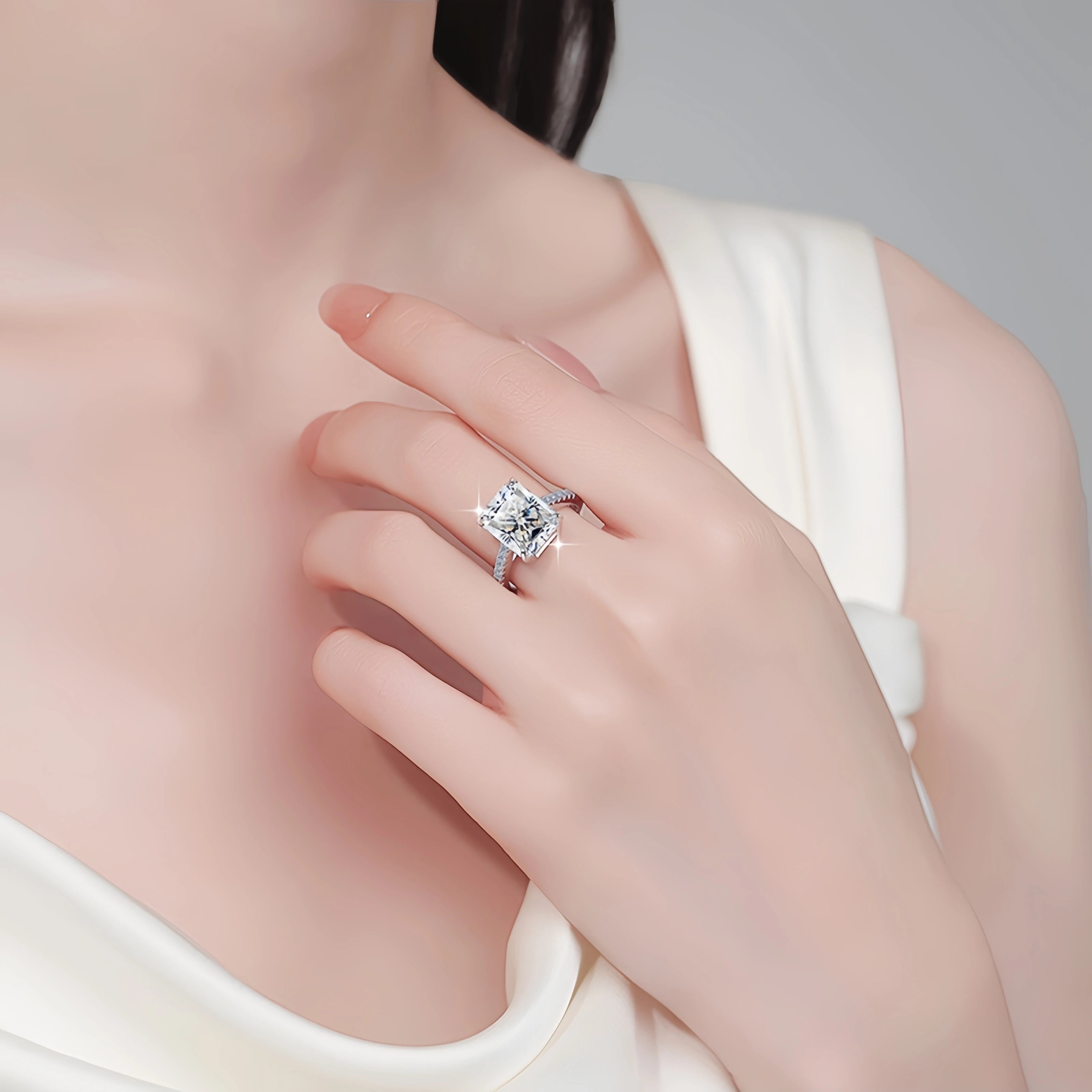 Radiant Cut Moissanite Engagement Ring | 2CT & 5CT | 925 Sterling Silver | Rhodium Finish | GRA Certified