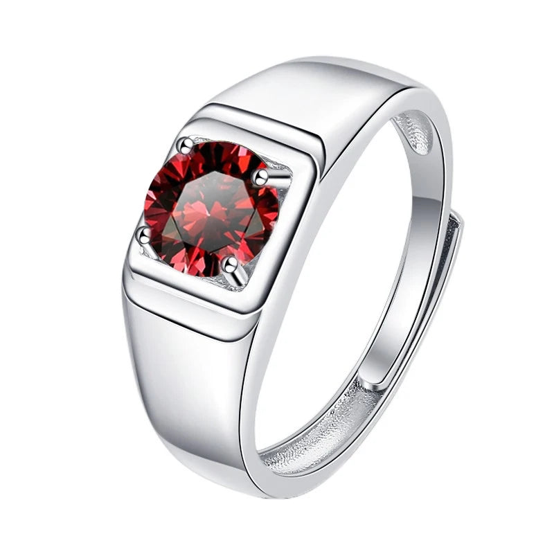 1CT Coloured Moissanite Prong Set Men's Ring | Rhodium Finish | S925 Sterling Silver | GRA Certified